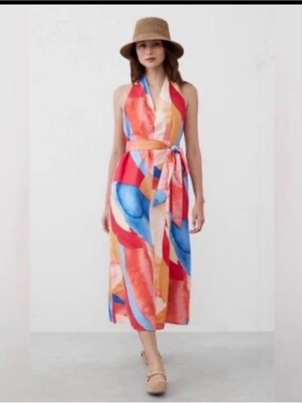 Banana Republic LINEN-BLEND TWIST-BACK MIDI DRESS New size small
